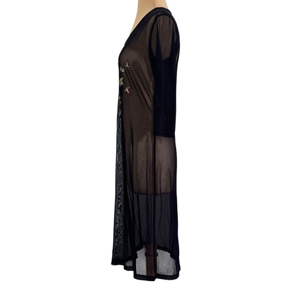 HEART MOON STAR Sheer Mesh Floral Embroidered Beach Coverup Dress 3/4 Sleeve S - Picture 8 of 9